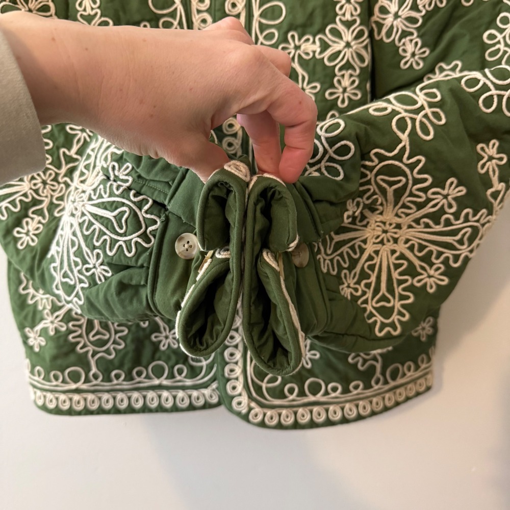 Sezane Embroidered Olive Green Quilted Jacket - Picture 5 of 8
